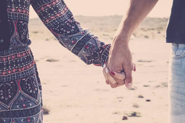 Close Pair Hands Together Touching Holding Real True Love Caucasian — Stock Photo, Image