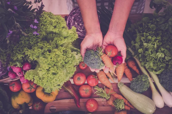 Naisten Kädet Vie Tuoreita Vihanneksia Valmis Valmistaa Keittää Terveellisen Illallisen — kuvapankkivalokuva