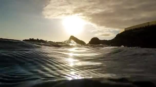 Jovem Nadando Mar Pôr Sol — Vídeo de Stock