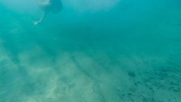 Young Man Jumping Sea Underwater Background — Stock Video