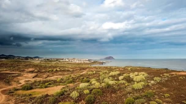 Flygfoto Över Vulkaniska Landskap Fuerteventura Kanarieöarna — Stockvideo