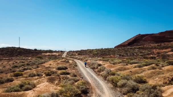 Donna Che Viaggia Bicicletta Paesaggi Vulcanici Nelle Isole Canarie — Video Stock