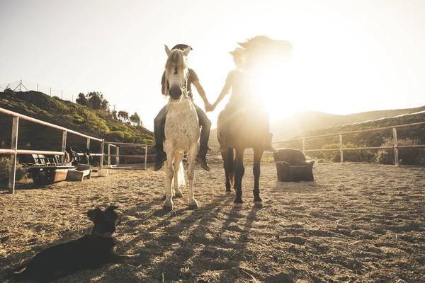 Iki Hayvan Insanlar Çift Doğal Görüntü Eller Sevgi Dostluk Günbatımı — Stok fotoğraf