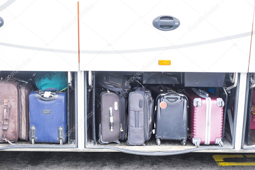 luggage stored in bus deposit ready to start for vacation destination