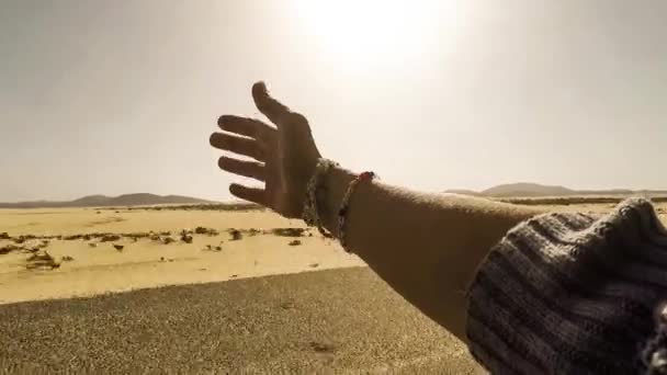 Mano Femenina Coger Viento Mientras Coche Mueve — Vídeo de stock