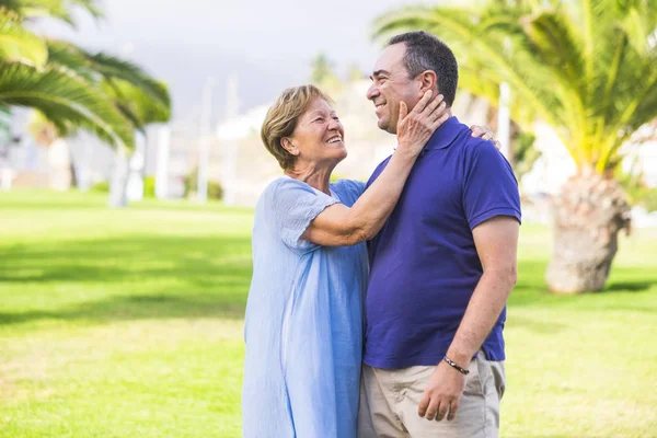 Mother Son Different Ages Caucasian People Couple Park Green Background — Stock Photo, Image