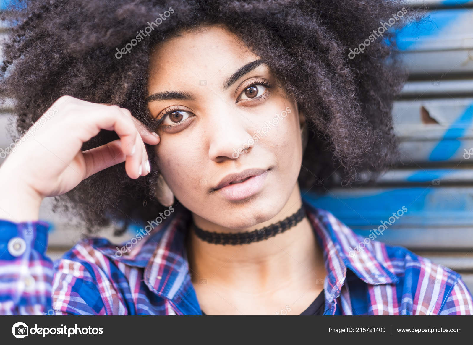 Portrait Hispanic Young Girl Curly Hair Stock Photo