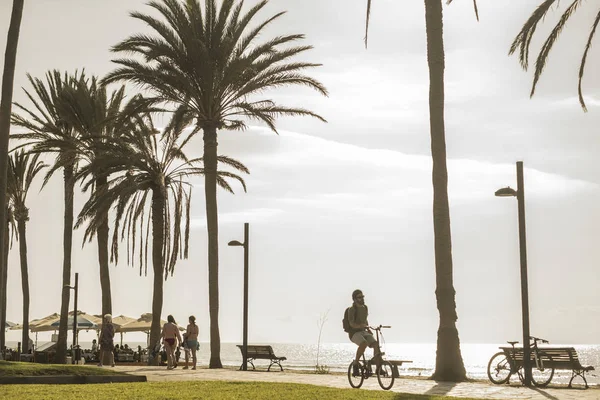 Genç Adam Yaz Aylarında Bisiklet Sürüyor Sıcak Bir Tatil Gününde — Stok fotoğraf