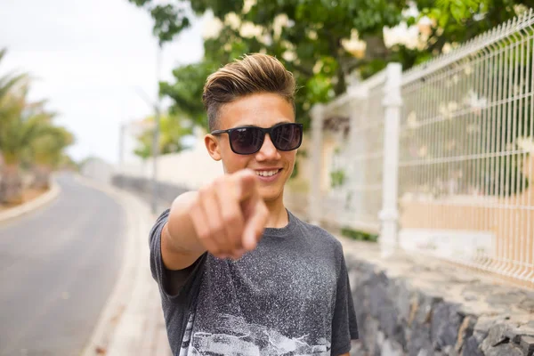 Handsome Teenager Pointing Finger Camera — Stock Photo, Image