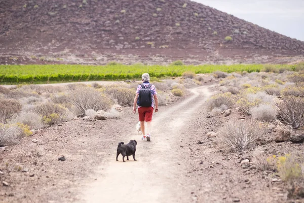 Senior Man Having Fun Enjoy Trekking Dogs — Stock Photo, Image