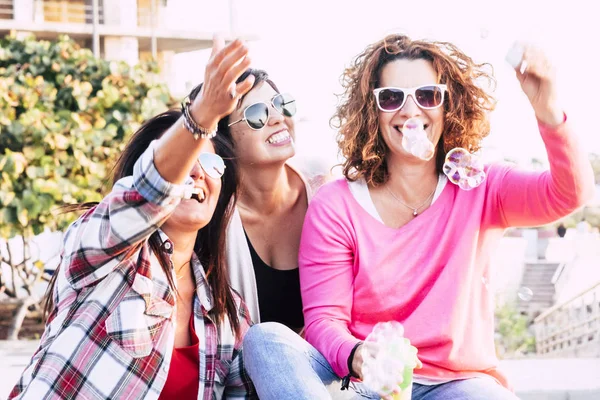 Friendship People Concept Group Three Young Caucasian Woman Together Having — Stock Photo, Image