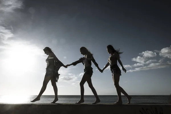 Csapat Együttműködés Koncepció Barátokkal Emberek Csoport Gyönyörű Lányok Séta Együtt — Stock Fotó