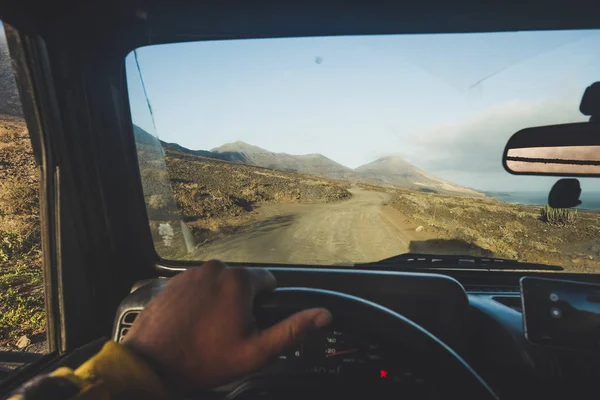 Dentro Punto Vista Conducción Coches Para Concepto Viaje Salvaje Aire —  Fotos de Stock