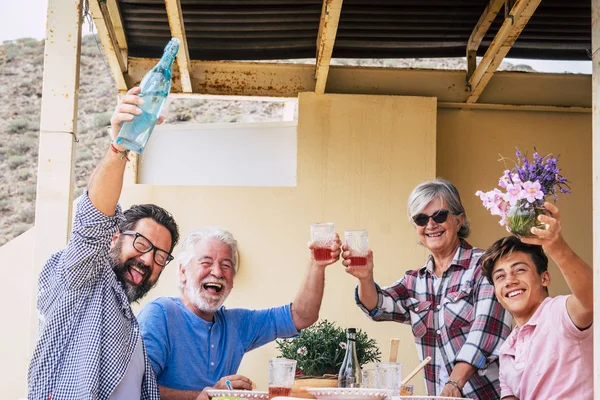 Caucasian People Having Fun Eating Together Family Celebration — 图库照片