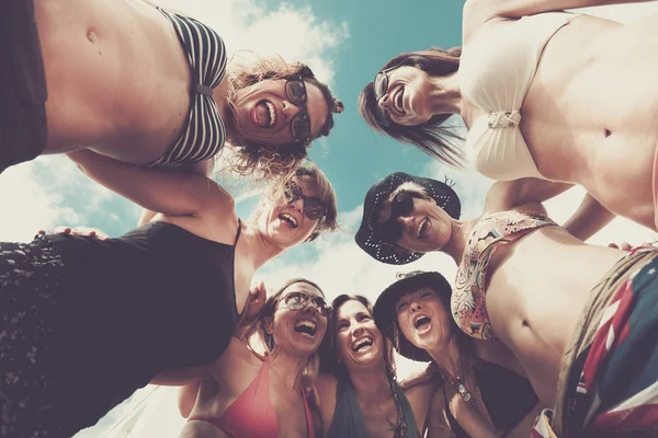 Alternative Ground View Cheerful Female Young People Group Friends Women — Stock Photo, Image