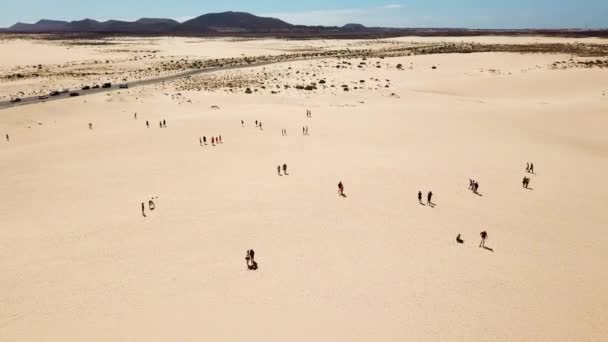 两边都有沙子和沙漠的黑色直线沥青路面的空中景观 — 图库视频影像
