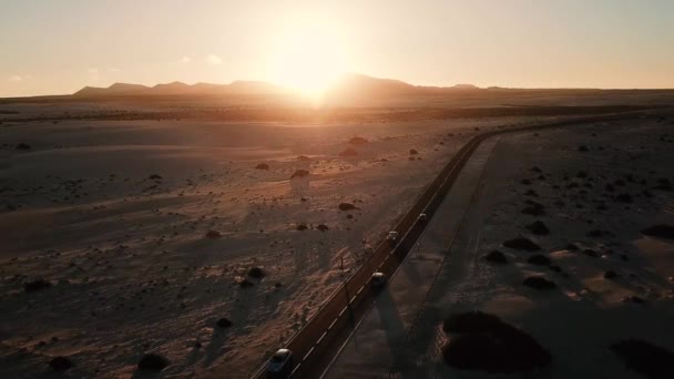 Vue Aérienne Route Asphaltée Droite Noire Avec Sable Désert Des — Video