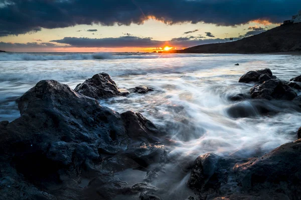 Vue Sur Plage Sauvage Pendant Coucher Soleil Saison Hivernale — Photo