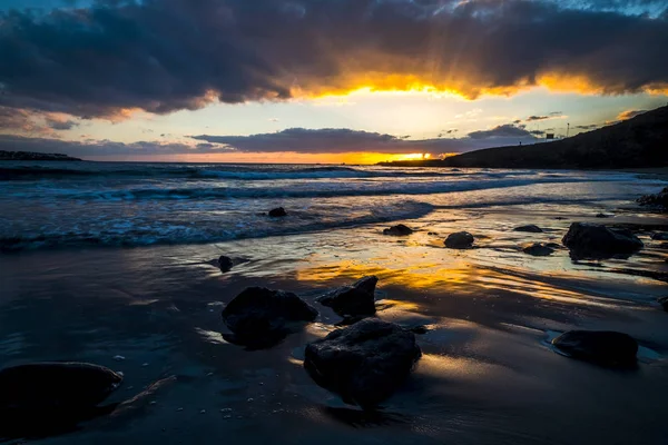 Vue Sur Plage Sauvage Pendant Coucher Soleil Saison Hivernale — Photo