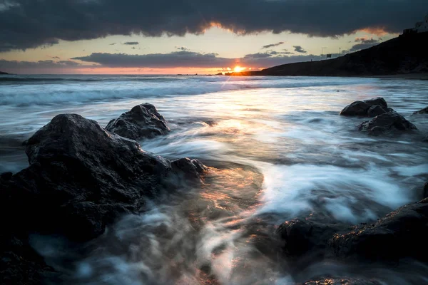 Vue Sur Plage Sauvage Pendant Coucher Soleil Saison Hivernale — Photo