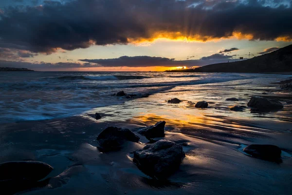 Vue Sur Plage Sauvage Pendant Coucher Soleil Saison Hivernale — Photo