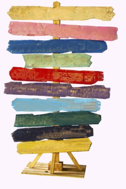 Wooden hand made panel with different colors and directions to show distances and places in nice way 