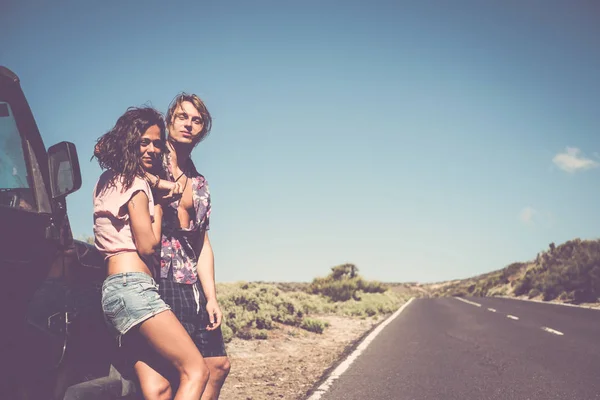 Life Together Concept Two Young Happy People Long Straight Road — Stock Photo, Image