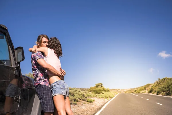 Life Together Concept Two Young Happy People Long Straight Road — Stock Photo, Image