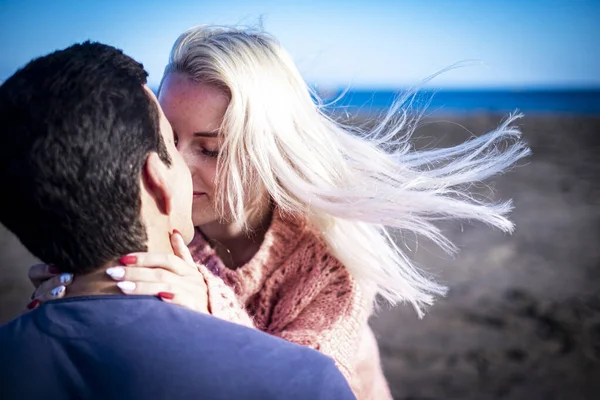 Close Romantic People Kissing Enjoying Love Together — Stock Photo, Image