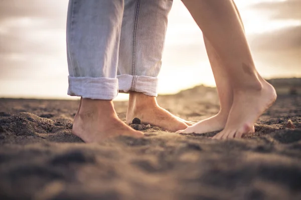 Close up of couple feet for romantic and romance love concept