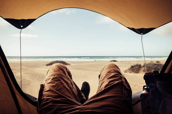 Relax Enjoy Tent Camping Summer Holiday Alternative Vacation Free Desert — Stock Photo, Image