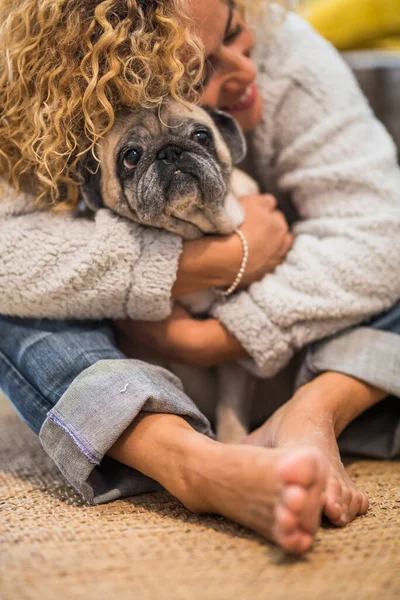 Lovely Hug Human Animal Pet Therapy Domestic Dog Love Kind — Stock Photo, Image