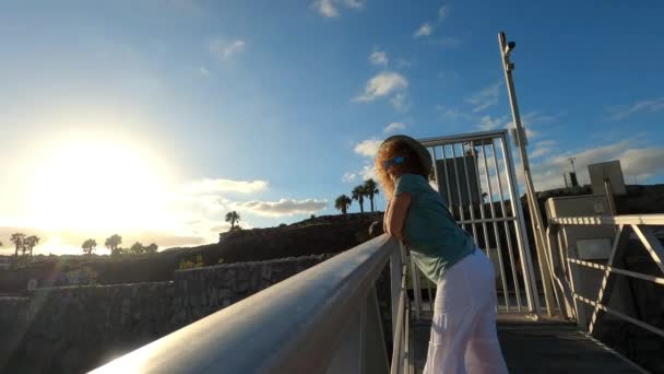 Mujer Feliz Alegre Disfrutando Vacaciones Verano Mientras Camina Aire Libre — Vídeo de stock