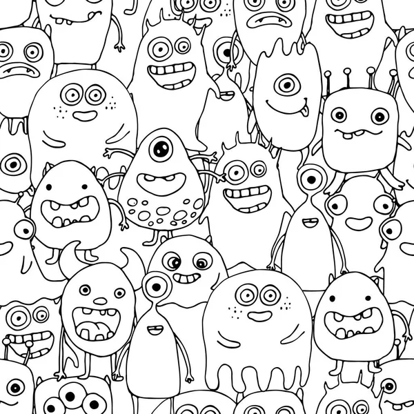 Seamless Pattern Doodle Monsters Coloring Page — Stock Vector