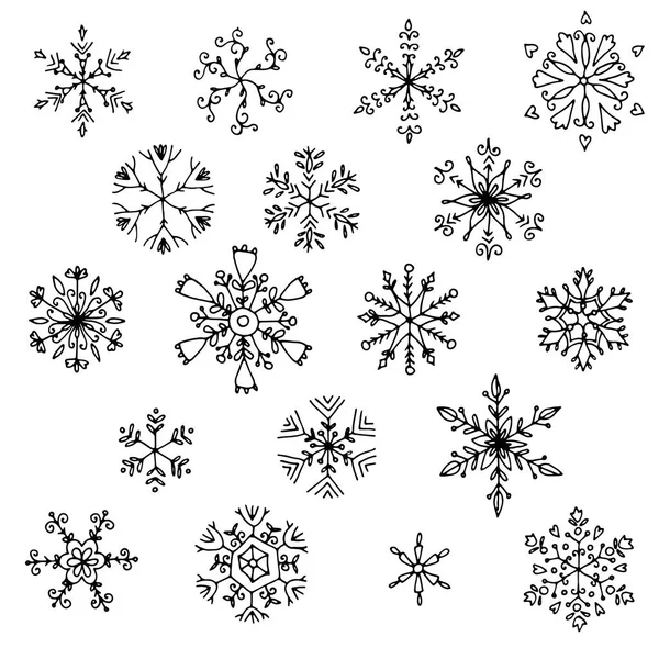 Set Von Handgezeichneten Schneeflocken — Stockvektor