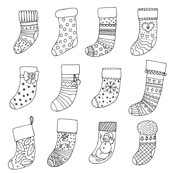 Christmas Stockings Doodles Set — Stock Vector