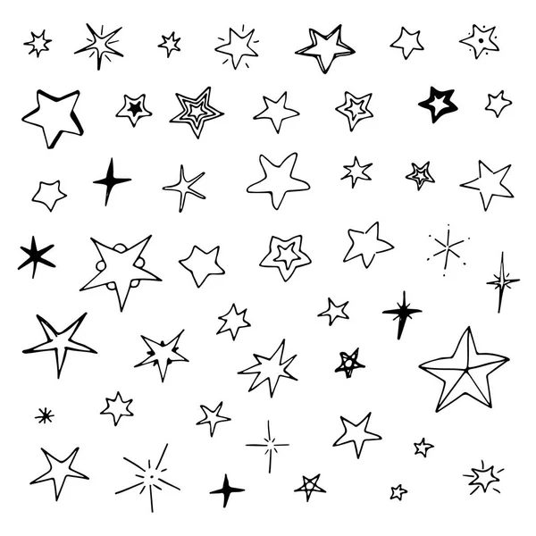 Ručně Kreslené Hvězdy Sada Velkou Sbírku Doodle Hvězd — Stockový vektor