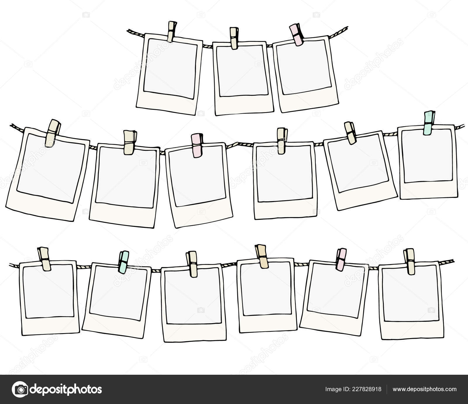 Sketch Rope and Cloth Pins, for hanging something Stock Illustration