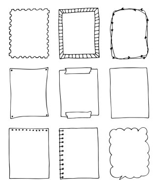 Bir dizi el yapımı karalama çerçevesi