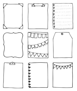 Bir dizi el yapımı karalama çerçevesi