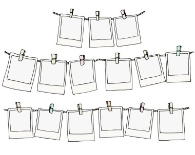 clothespins üzerinde el çizilmiş fotoğraf çerçeveleri
