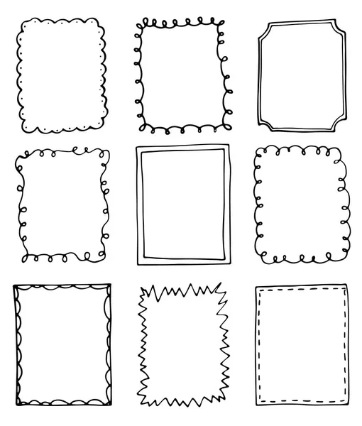 Set Handgetekende Doodle Frames — Stockvector