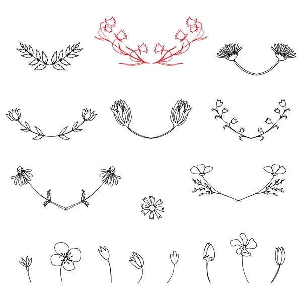 Ručně Tažené Větve Květiny Prvky Doodle Pro Konstrukci — Stockový vektor