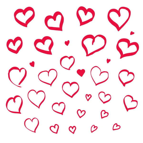Set Doodle Hearts Drawn Felt Tip Pen — Stock Vector