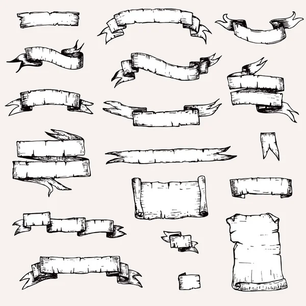 Pancartas de cinta vintage conjunto ilustración vectorial dibujado a mano — Vector de stock