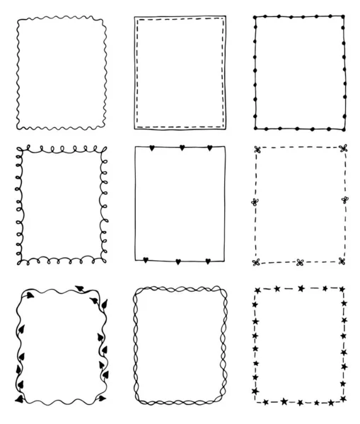 Conjunto de marcos de garabatos dibujados a mano — Archivo Imágenes Vectoriales