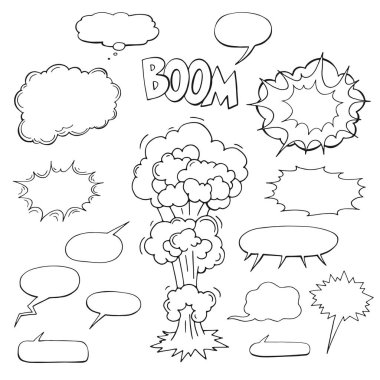 komik unsurların kroki, konuşma kabarcıkları, patlama