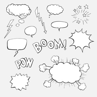 gri, vektör illüstrasyon üzerinde el çizilmiş konuşma kabarcıkları toplama