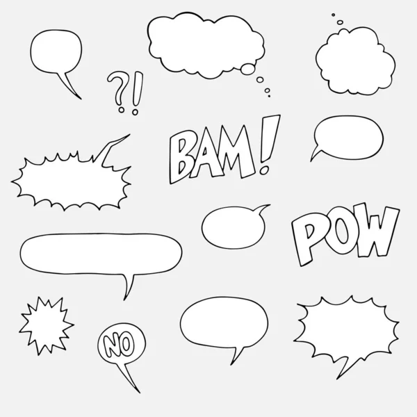 Raccolta di bolle di discorso disegnata a mano su grigio, illustrazione vettoriale — Vettoriale Stock