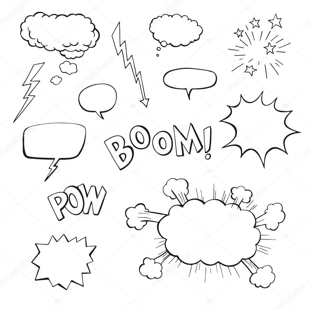 Hand drawn vector speech bubbles with Boom, Pow